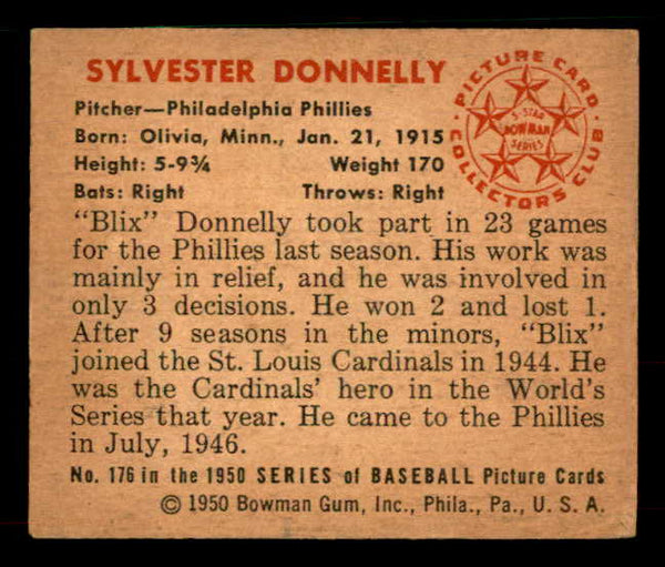 1950 Bowman Baseball #176 Blix Donnelly Phillies VG-EX 533073