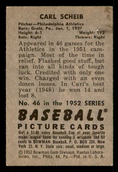 1952 Bowman Baseball #046 Carl Scheib A's EX-MT 533118