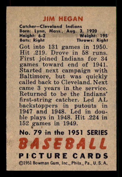 1951 Bowman Baseball #079 Jim Hegan Indians EX-MT 533173