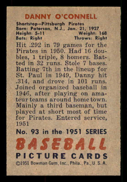 1951 Bowman Baseball #093 Danny O'Connell Pirates EX-MT 533176