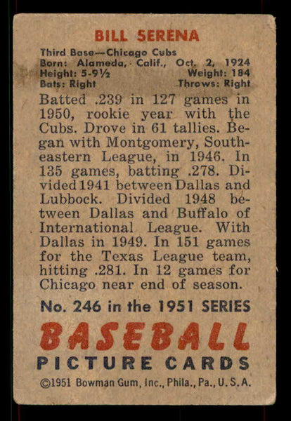 1951 Bowman Baseball #246 Bill Serena Cubs VG-EX 533182