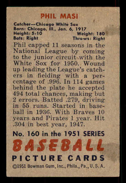 1951 Bowman Baseball #160 Phil Masi White Sox EX-MT 533197