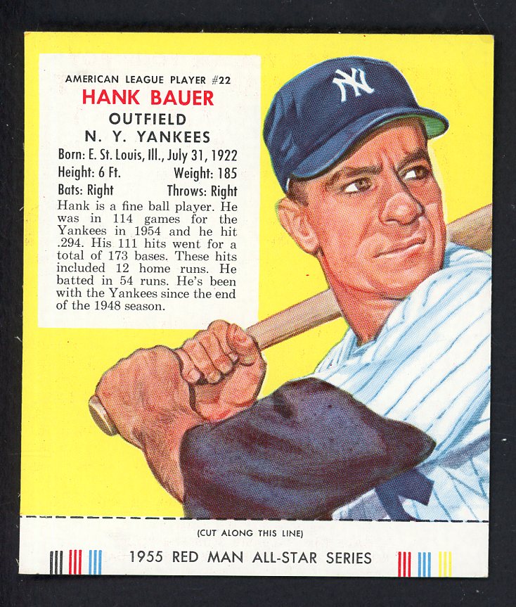 1955 Red Man #AL22 Hank Bauer Yankees EX-MT w Tab 533291