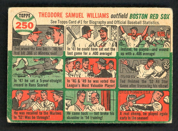 1954 Topps Baseball #250 Ted Williams Red Sox GD-VG 533313