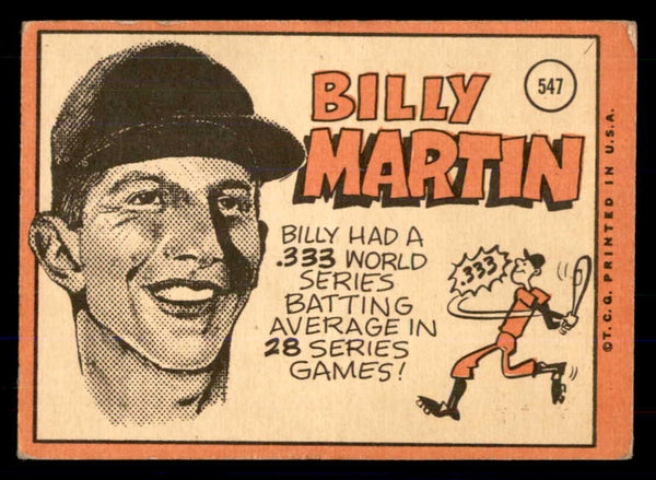 1969 Topps Baseball #547 Billy Martin Twins VG-EX 533334