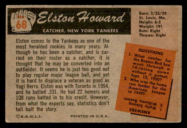 1955 Bowman Baseball #068 Elston Howard Yankees VG-EX 533371