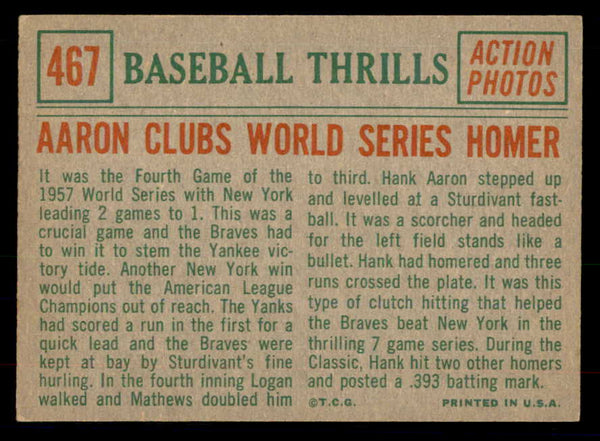 1959 Topps Baseball #467 Hank Aaron IA Braves EX-MT 533424