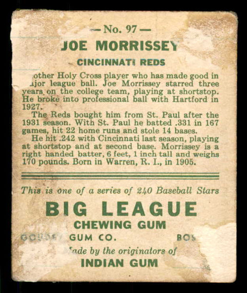 1933 Goudey #097 Joe Morrissey Reds Good back damage 533462