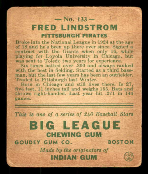 1933 Goudey #133 Fred Lindstrom Pirates VG 533468