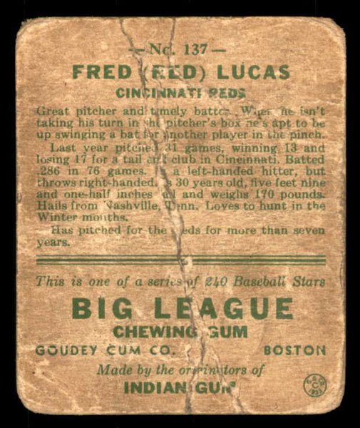 1933 Goudey #137 Red Lucas Reds PR-FR 533471