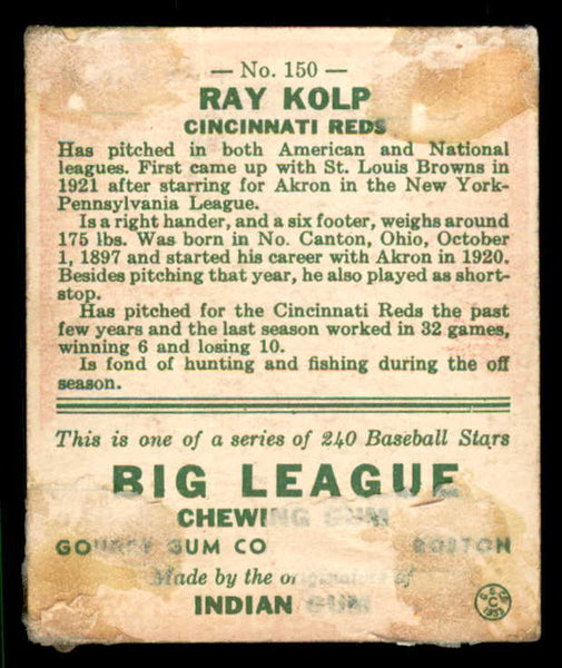 1933 Goudey #150 Ray Kolp Reds Good back damage 533474