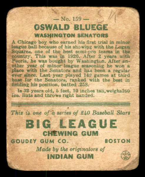 1933 Goudey #159 Ossie Bluege Senators FR-GD 533478