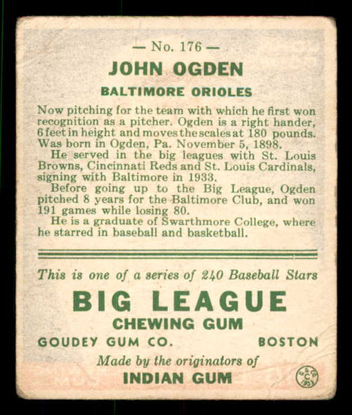 1933 Goudey #174 Curly Ogden Baltimore GD-VG 533481