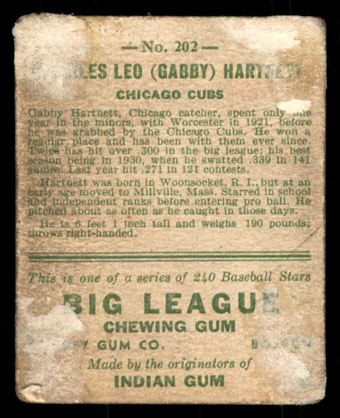 1933 Goudey #202 Gabby Hartnett Cubs Fair trimmed 533487