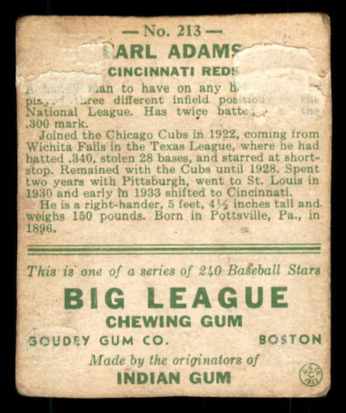 1933 Goudey #213 Sparky Adams Reds PR-FR trimmed 533492