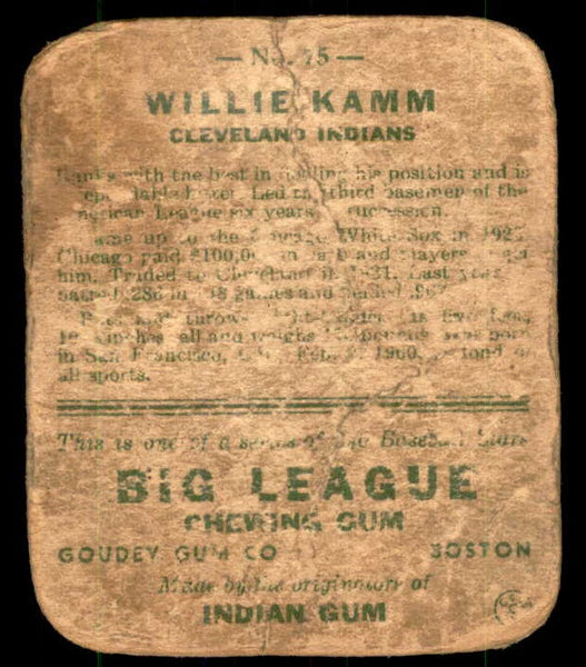 1933 Goudey #075 Willie Kamm Indians PR-FR 533499