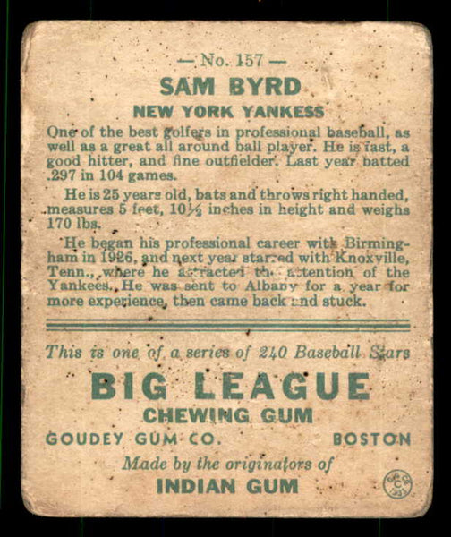 1933 Goudey #157 Sam Byrd Yankees Fair 533500