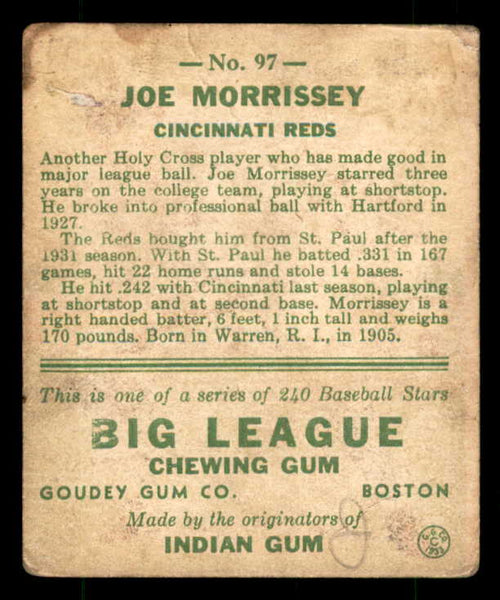 1933 Goudey #097 Joe Morrissey Reds Good trimmed 533506