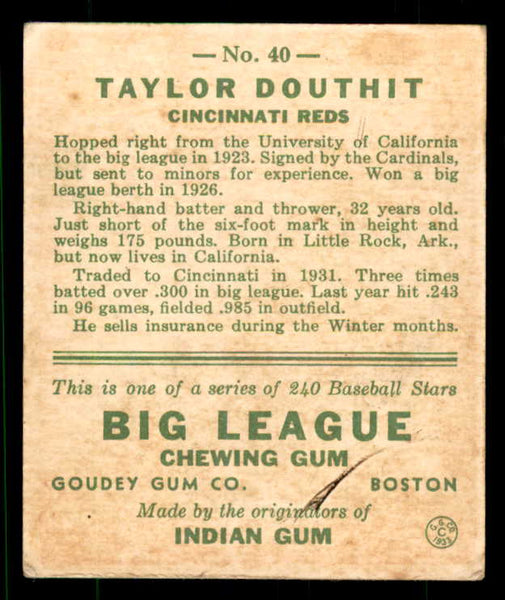 1933 Goudey #040 Taylor Douthit Reds GD-VG ink back 533520