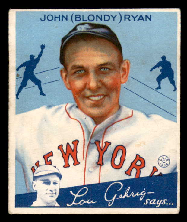 1934 Goudey #032 Blondy Ryan Giants Good back damage 533525