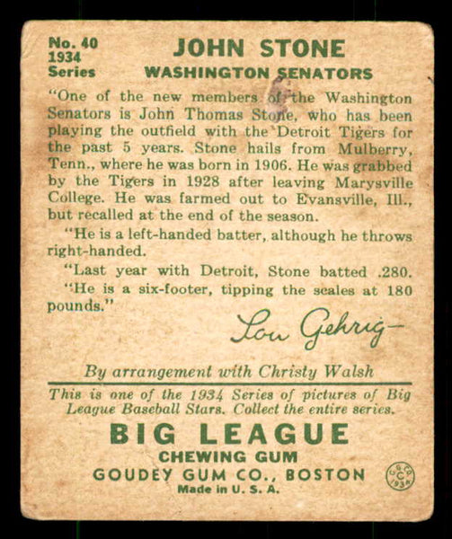 1934 Goudey #040 John Stone Senators GD-VG 533526