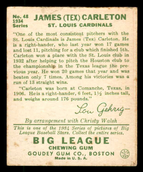 1934 Goudey #048 Tex Carleton Cardinals VG-EX 533537