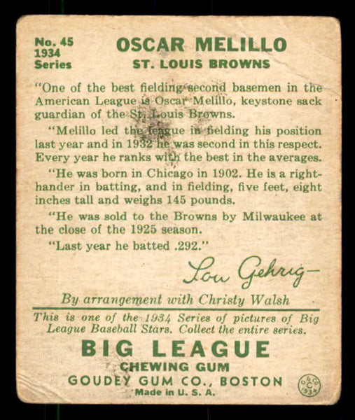 1934 Goudey #045 Oscar Melillo Browns Good 533539