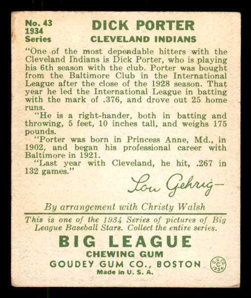 1934 Goudey #043 Dick Porter Indians VG-EX 533541