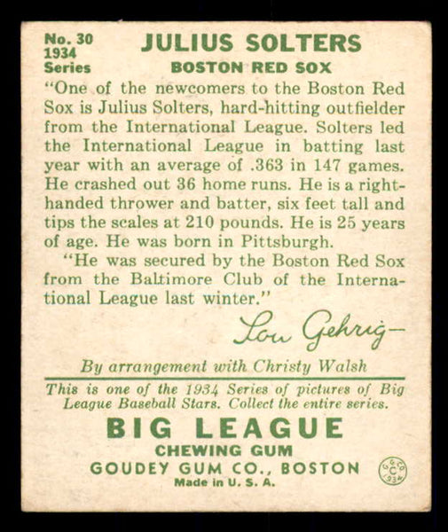 1934 Goudey #030 Moose Solters Red Sox EX 533546
