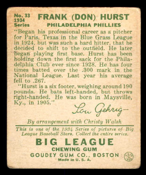 1934 Goudey #033 Don Hurst Phillies Good 533549