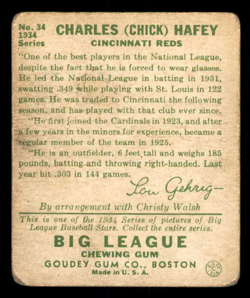 1934 Goudey #034 Chick Hafey Reds FR-GD 533559