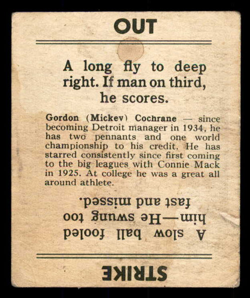 1936 Goudey Mickey Cochrane Tigers Good 533565
