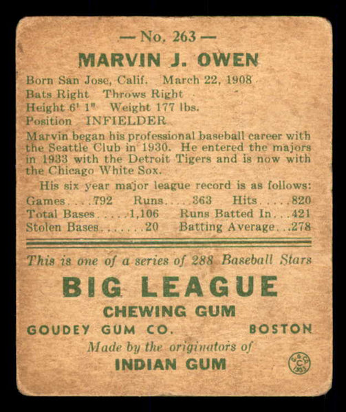 1938 Goudey #263 Marvin Owen White Sox GD-VG 533576