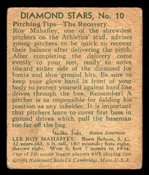 1934-36 Diamond Stars #010 Roy Mahaffey A's Good 533583