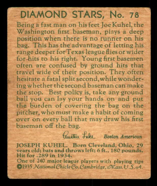 1934-36 Diamond Stars #078 Joe Kuhel Senators VG-EX 533597