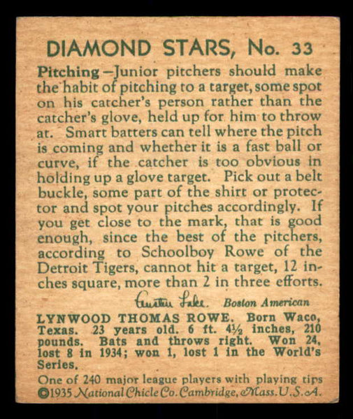 1934-36 Diamond Stars #033 Schoolboy Rowe Tigers EX+/EX-MT 533602