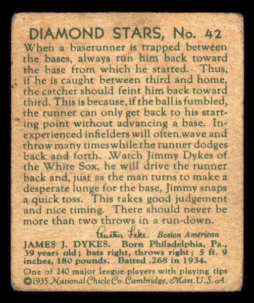 1934-36 Diamond Stars #042 Jimmy Dykes White Sox GD-VG/VG 533615