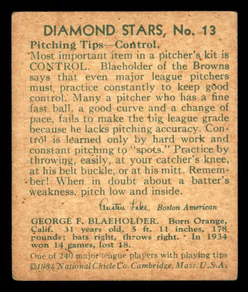 1934-36 Diamond Stars #013 George Blaeholder Browns GD-VG 533619