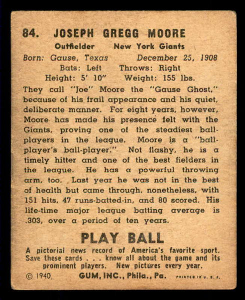 1940 Play Ball #084 Joe Moore Giants VG-EX 533662