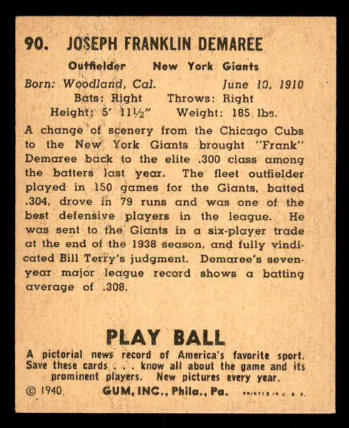 1940 Play Ball #090 Frank Demaree Giants VG-EX 533666