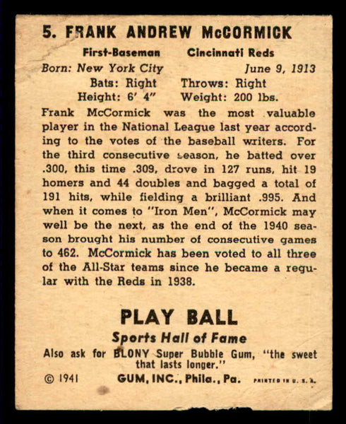1941 Play Ball #005 Frank McCormick Reds Good 533718