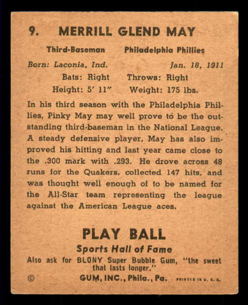 1941 Play Ball #009 Pinky May Phillies VG-EX/EX 533722