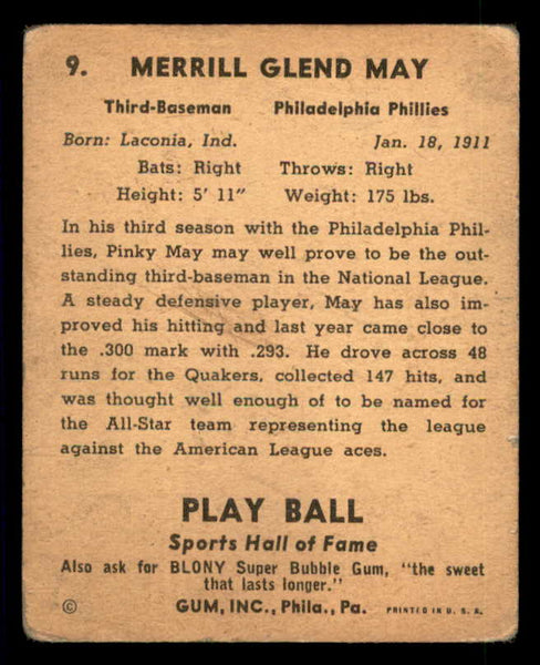 1941 Play Ball #009 Pinky May Phillies GD-VG 533723