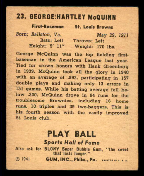 1941 Play Ball #023 George McQuinn Browns VG-EX 533736