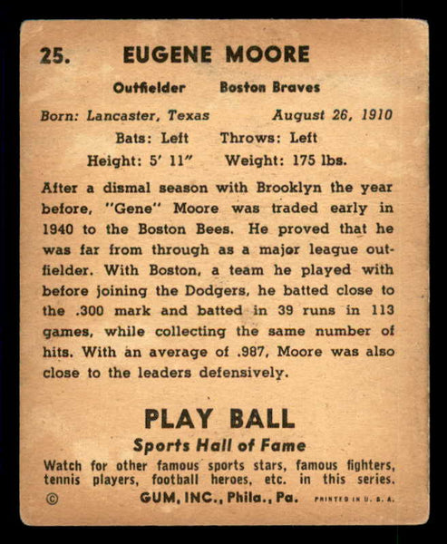 1941 Play Ball #025 Gene Moore Braves GD-VG 533738