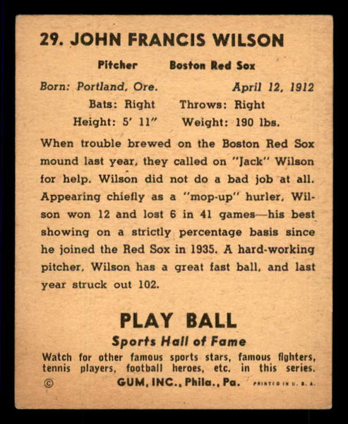 1941 Play Ball #029 Jack Wilson Red Sox EX 533744