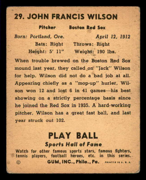 1941 Play Ball #029 Jack Wilson Red Sox VG-EX 533745