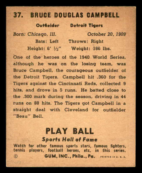 1941 Play Ball #037 Bruce Campbell Tigers EX 533755