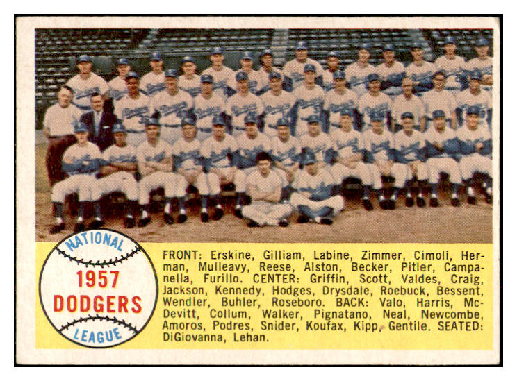 1958 Topps Baseball #071 Los Angeles Dodgers Team VG-EX marked 533765