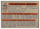 1957 Topps Baseball #114 Milwaukee Braves Team EX-MT 533767
